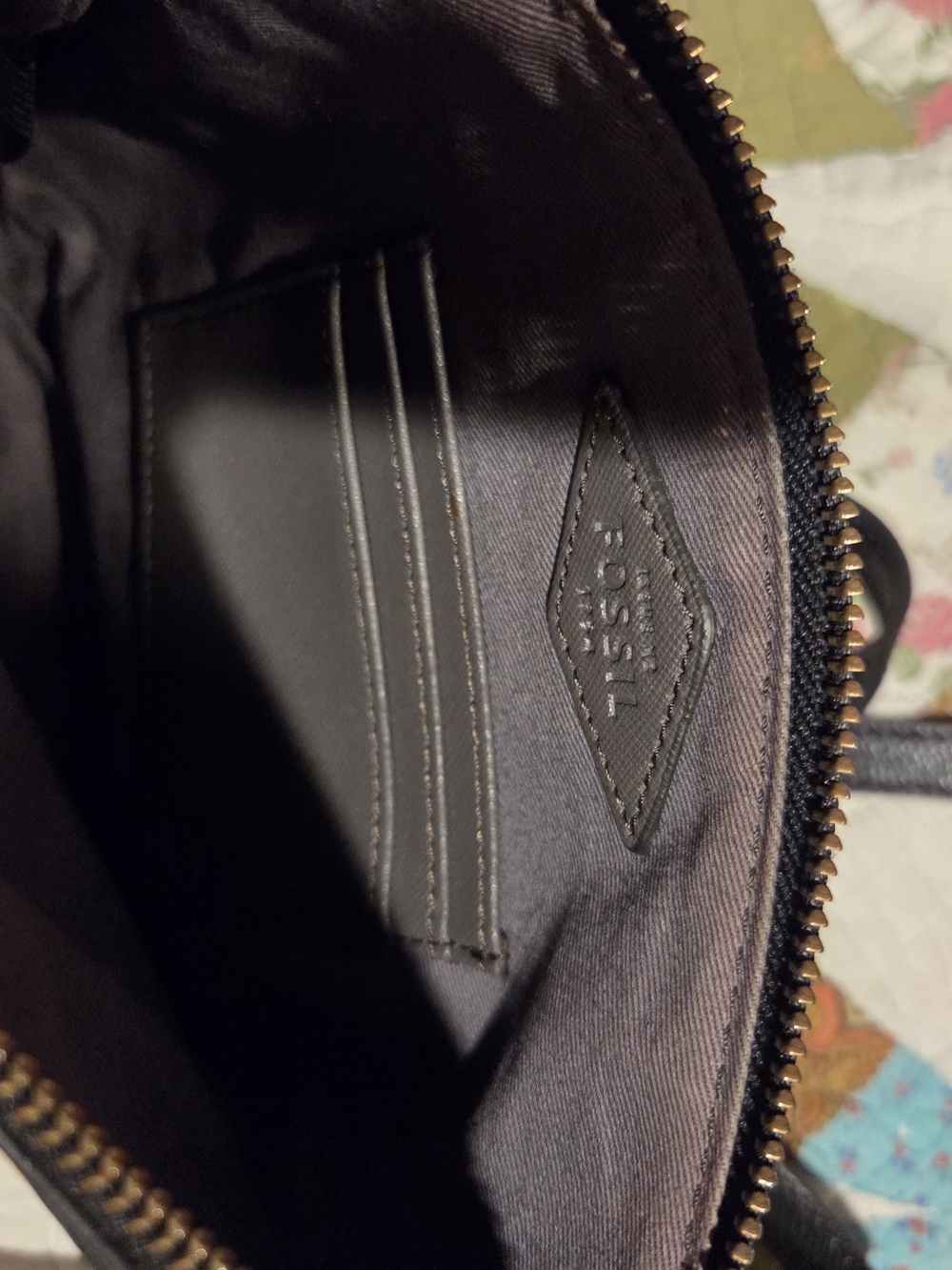 Black Leather Fossil Crossbody Bag with Gold Accent Details - Picture 3 of 3